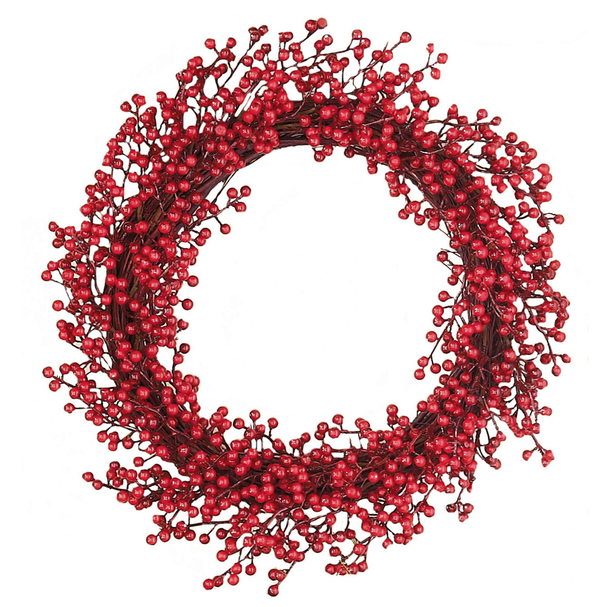 18" Red Berry Weatherproof Christmas Wreath on Twig Base